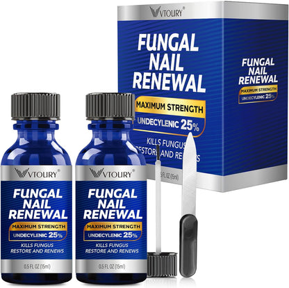 VTROUY Toenail Fungus Treatment Extra Strength front view of two bottles with nail file pack