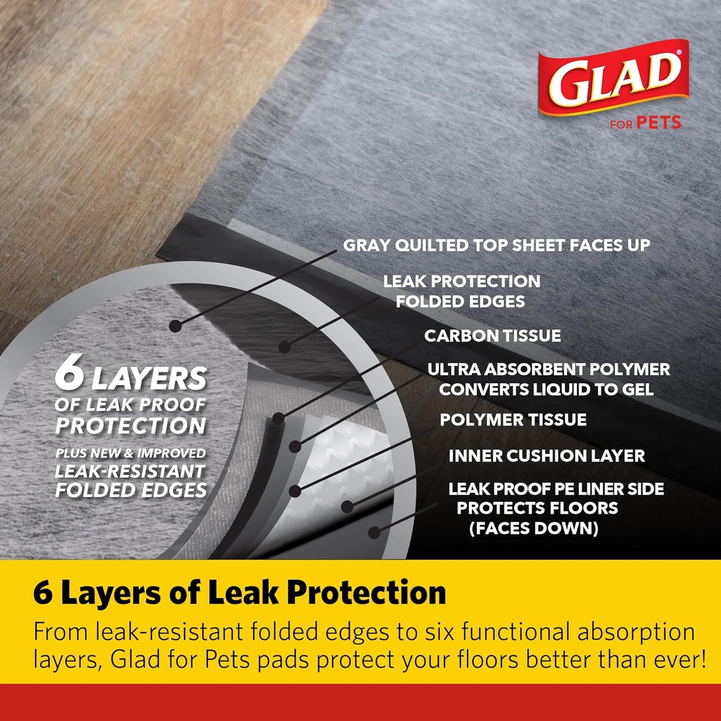 Six layer heavy duty indoor potty training pads structure demonstration