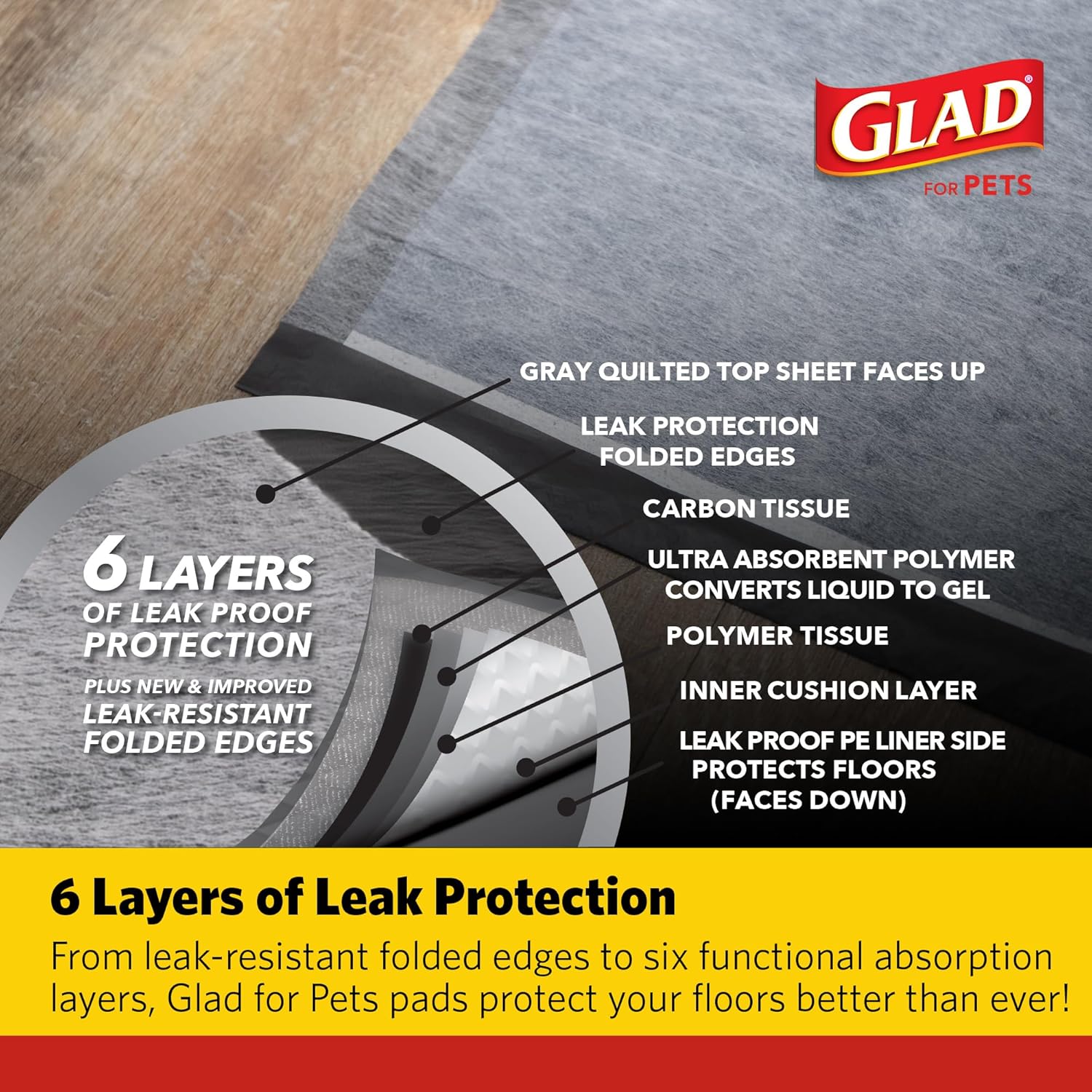 Six layer heavy duty indoor potty training pads structure demonstration