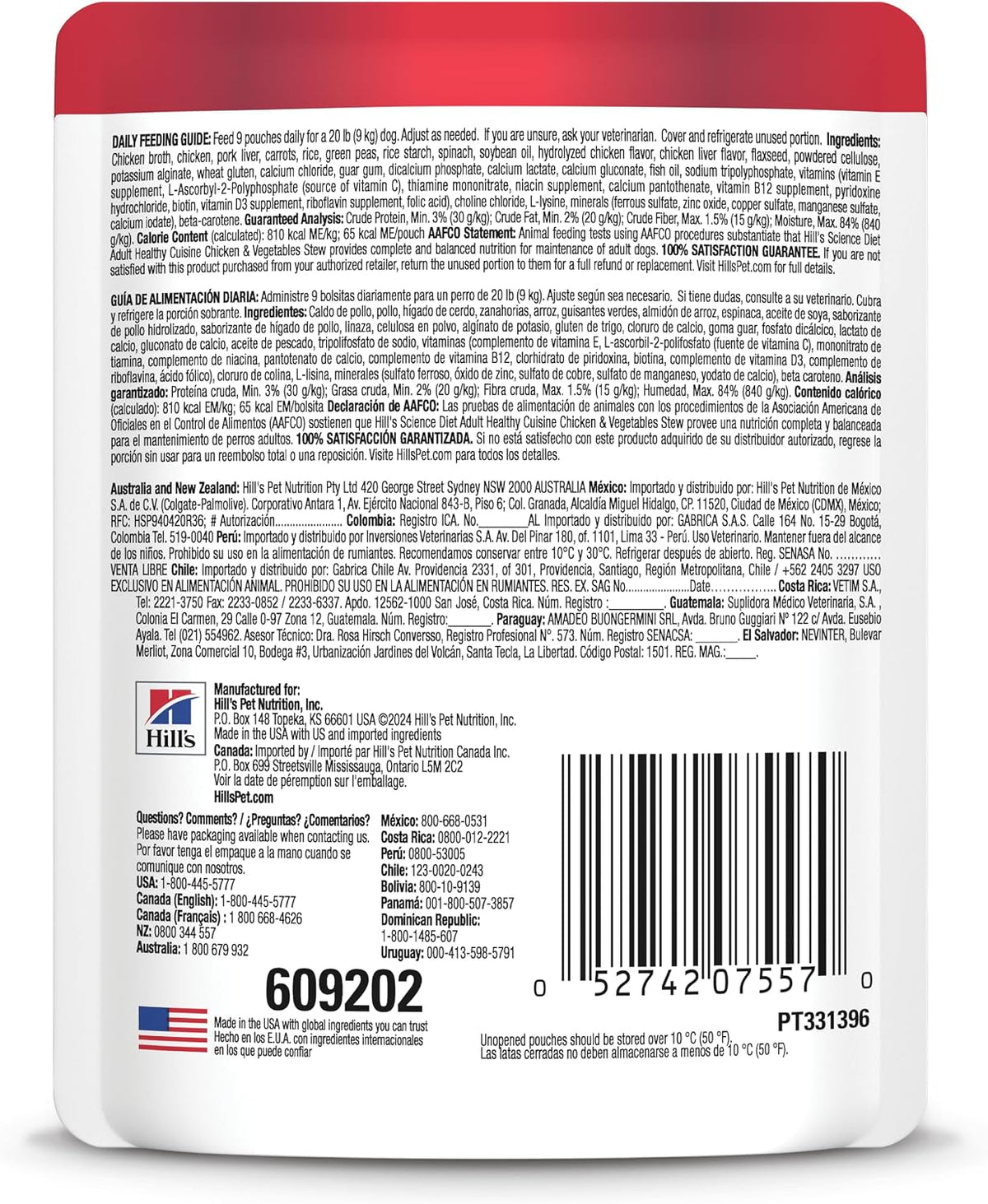 Hill's Science Diet chicken and vegetables stew dog food pouch 24 pack box