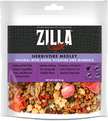 Zilla Pet Reptile Herbivore Food Medley Diet 4 Ounce front packaging view