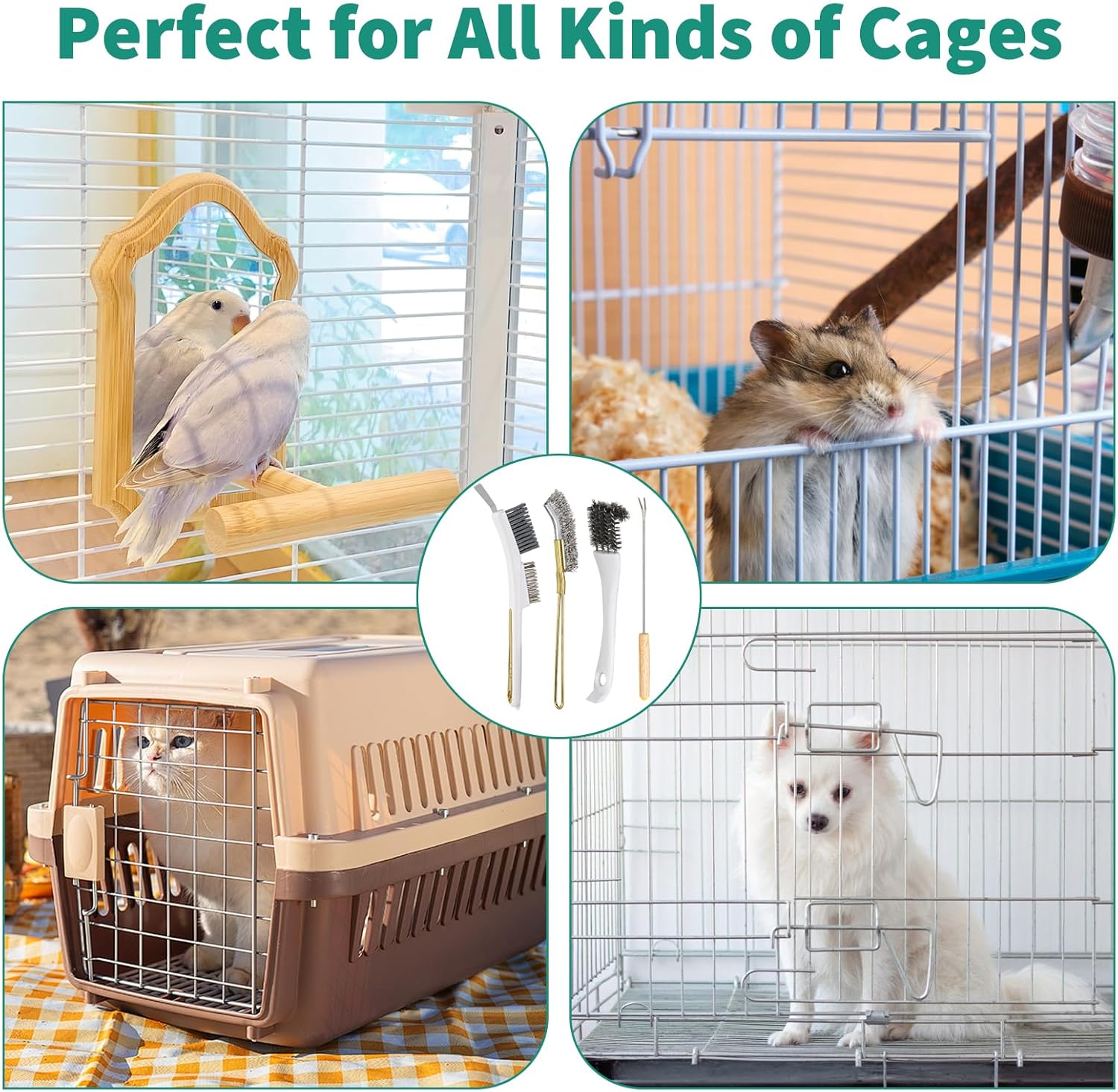 Premium bird cage accessories kit highlighting the black scraper and white handle design
