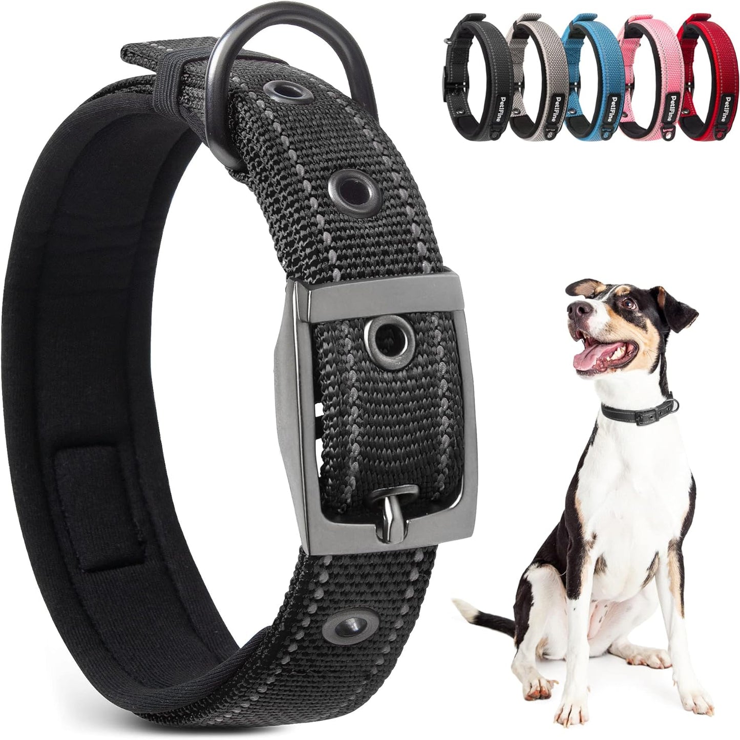 PetiFine Dog Collars for Medium Dogs, Neoprene Padded and Adjustable, Reflective Wide Heavy Duty Pet Collars with Durable Metal Belt Buckle for Walking, Red, M - Image 15