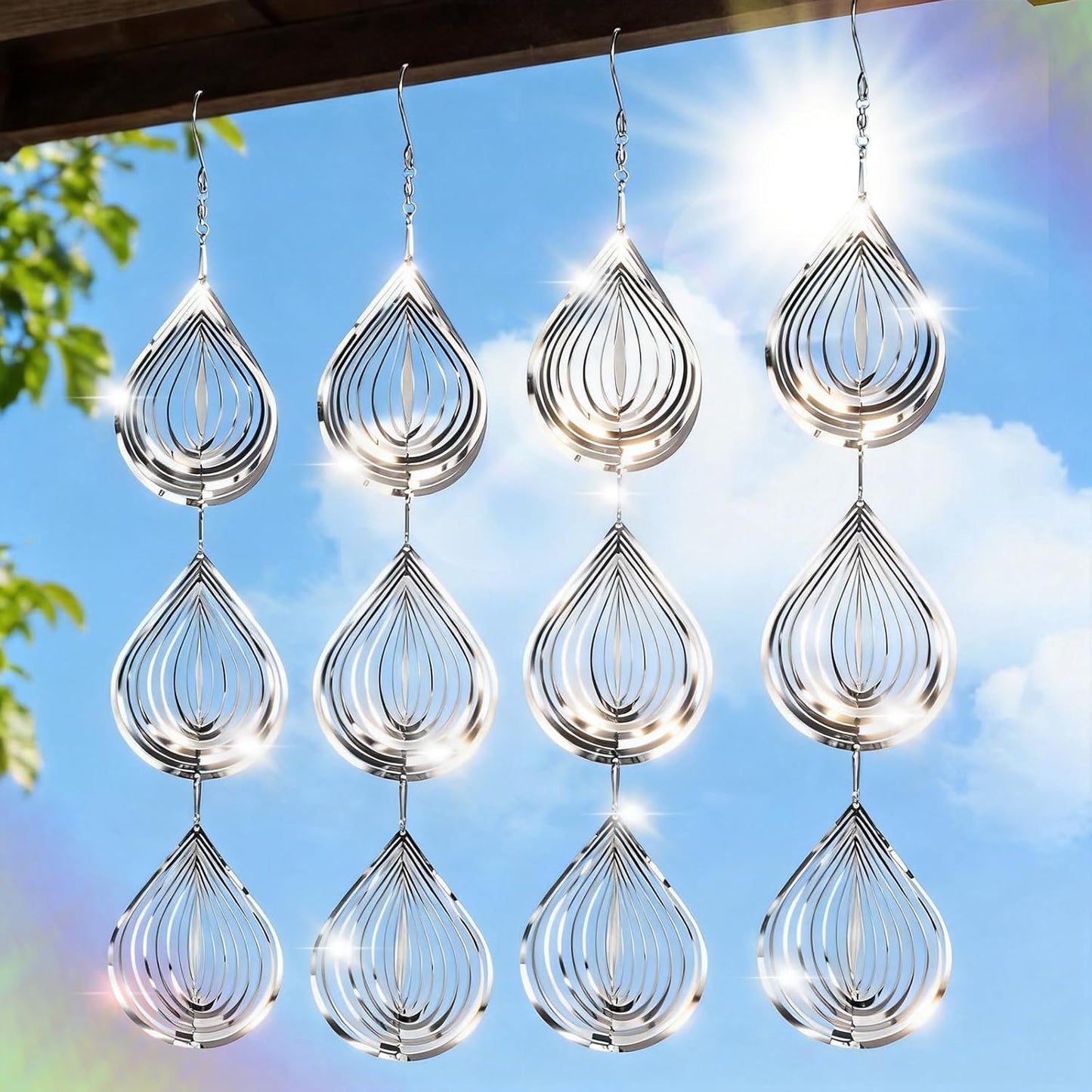 Superlong stainless steel bird deterrent 3D wind spinners front view