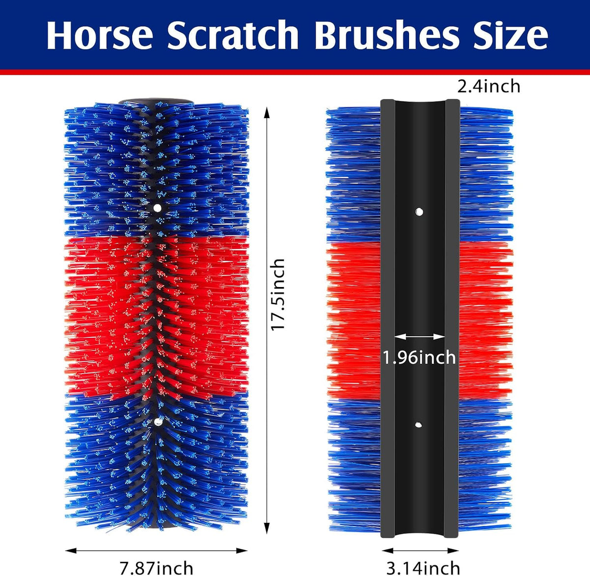 Blue and red livestock grooming brush set
