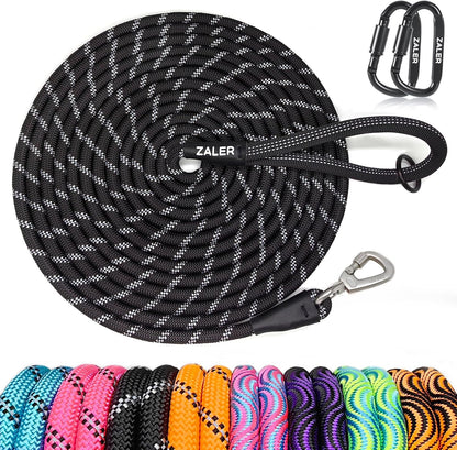 ZALER Long Dog Leash front view showing black climbing rope and carabiner
