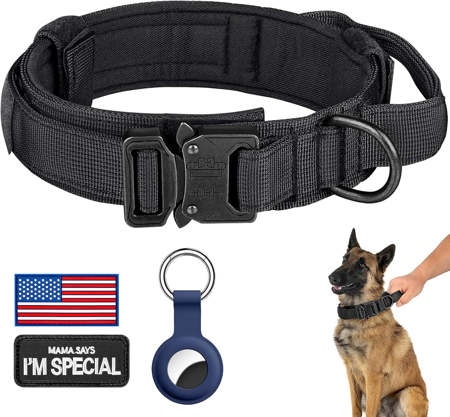 Daganxi tactical dog collar black front view