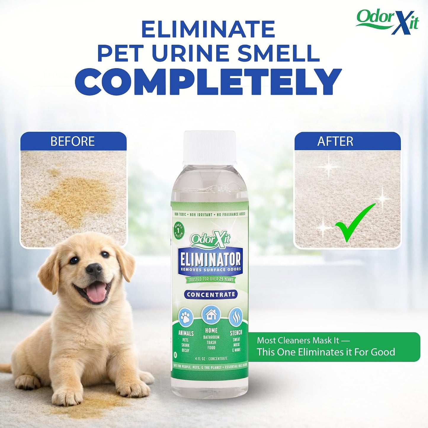Natural essential oil pet deodorizer concentrate for cat and dog urine