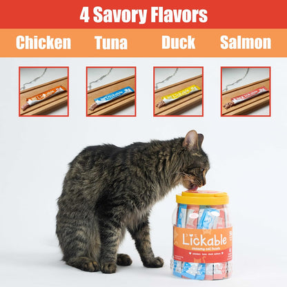 Fieldcrest Farms Lickable Cat Treats, 50 Count Variety Pack | Chicken, Tuna, Duck, Salmon, Thick & Protein-Rich Squeeze Tubes, With Taurine, Grain Free, 6 Calories Per Tube - Image 10