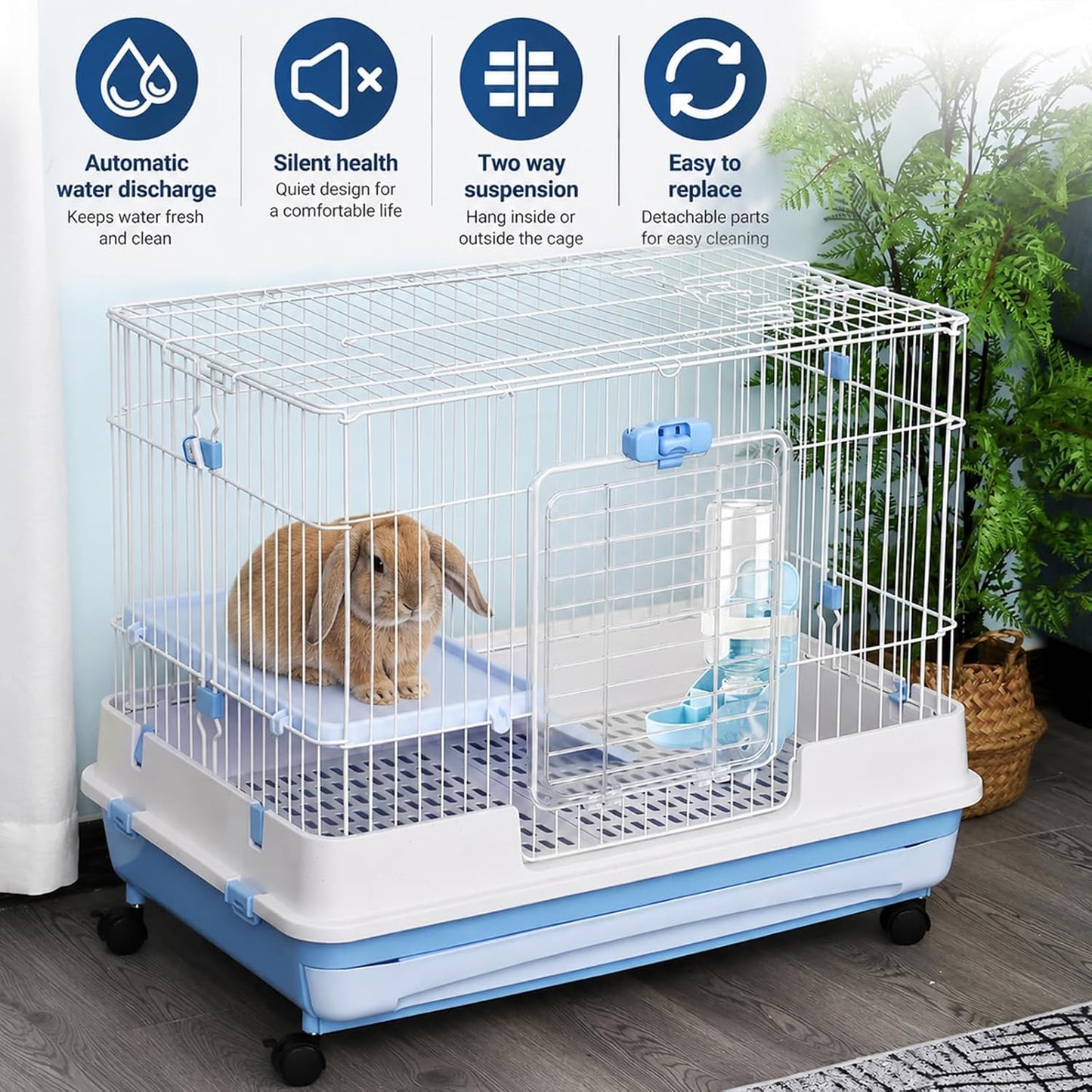 Rypet Rabbit Water Bottle No Drip - 17oz Hanging Water Fountain Automatic Dispenser Pet Cage Water Feeder for Bunny Chinchilla Guinea Pig Hedgehog Ferret Blue - Image 7