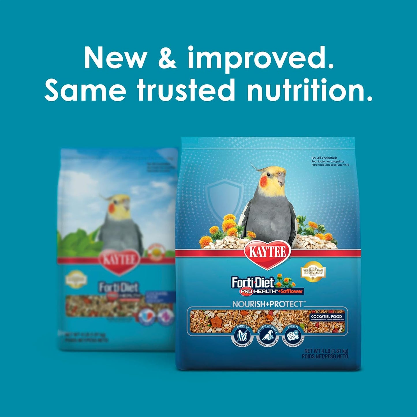 Kaytee 4 pound cockatiel food bag packaging design
