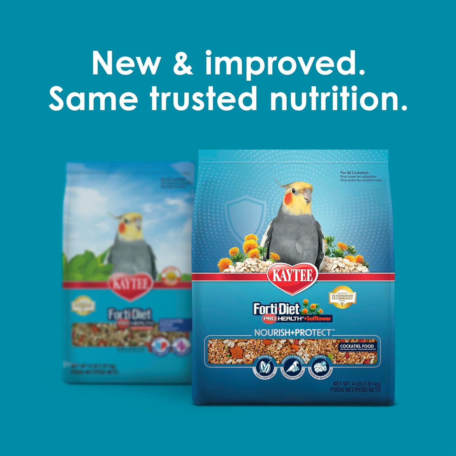 Kaytee 4 pound cockatiel food bag packaging design
