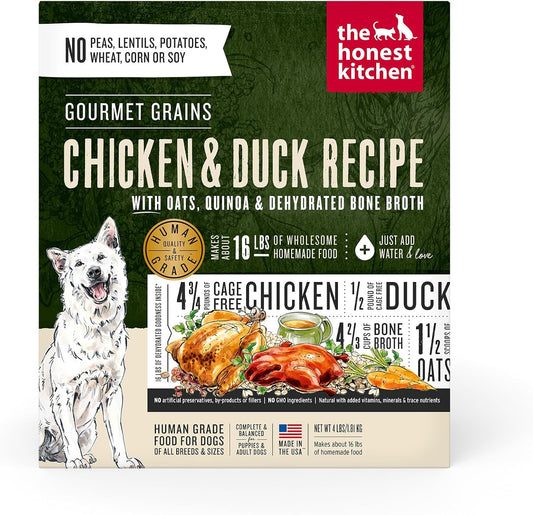 The Honest Kitchen Dehydrated Gourmet Grains Chicken and Duck Dog Food box front view