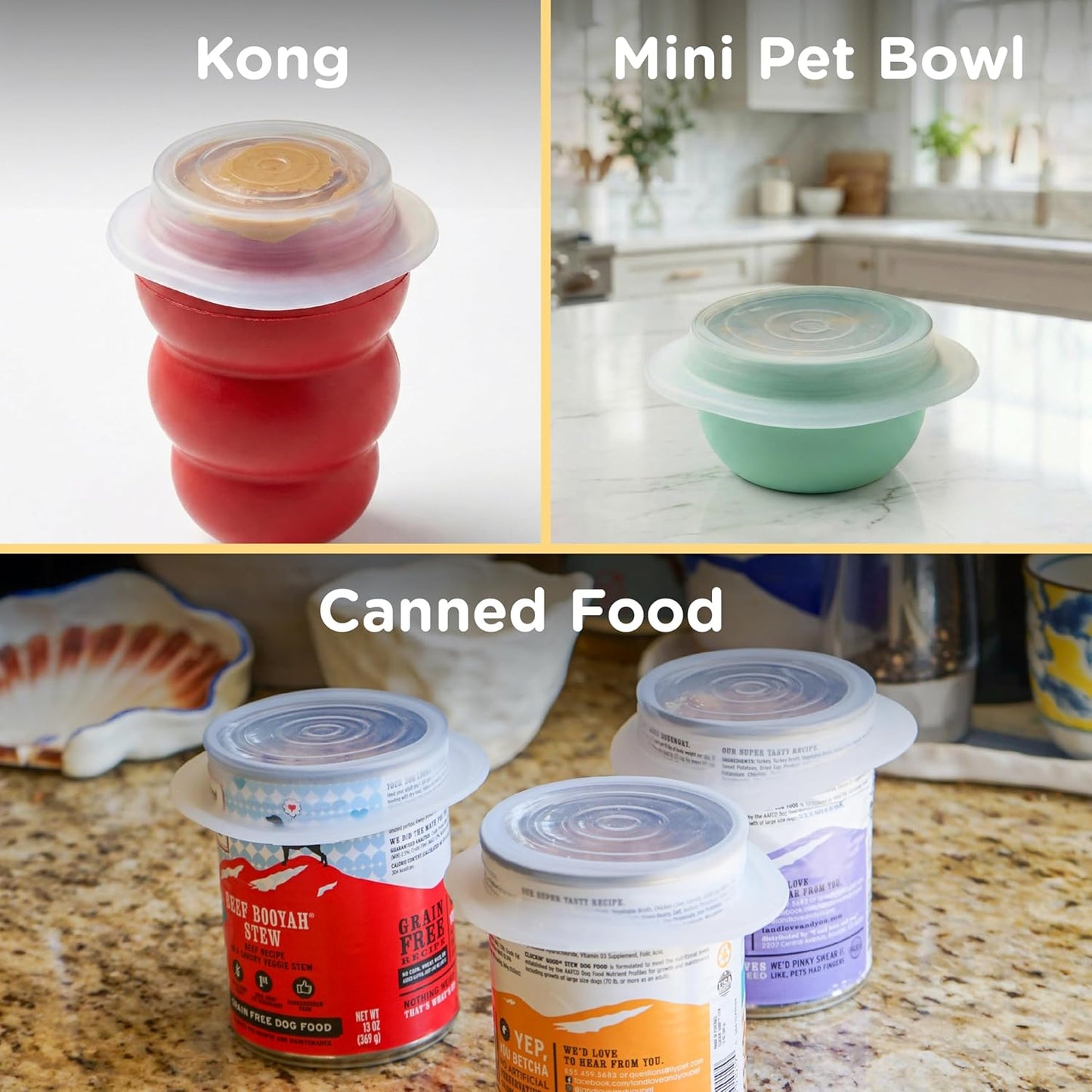 Stasher silicone stretch lids on dog food cans