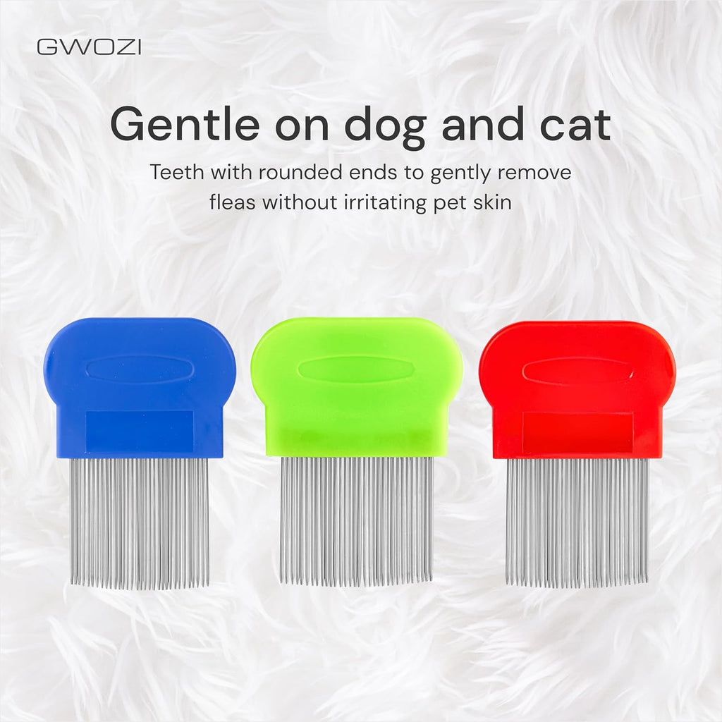 Stainless steel pin teeth puppy and kitten de shedding comb detail view.