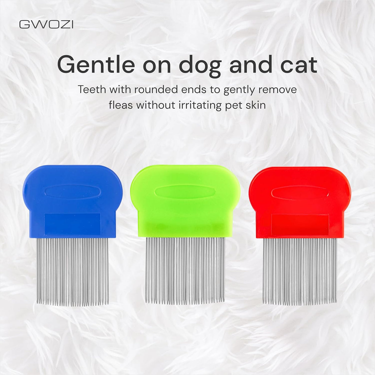 Stainless steel pin teeth puppy and kitten de shedding comb detail view.