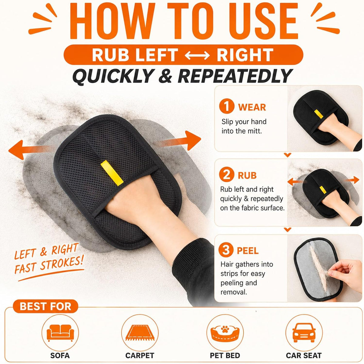Poupua pet hair remover glove on a carpet