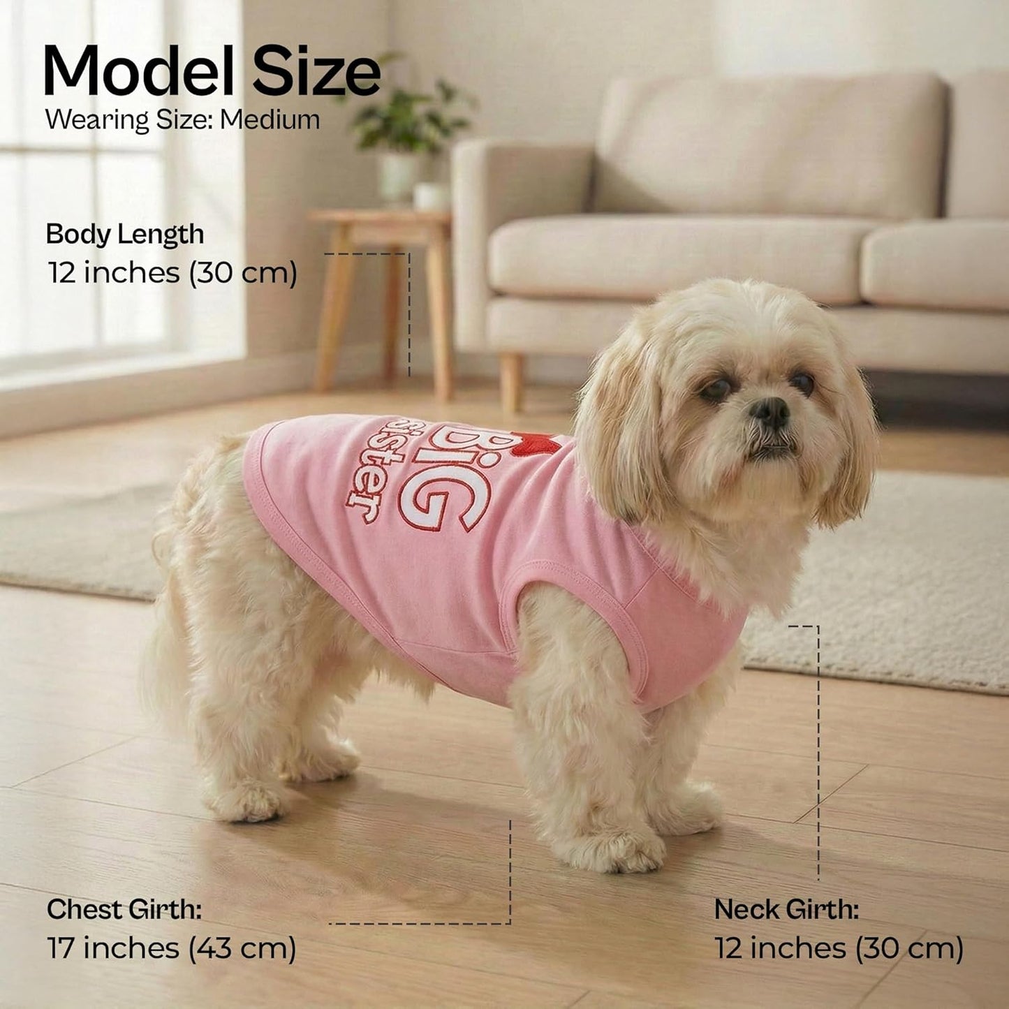 Side view of medium dog wearing pink cotton vest