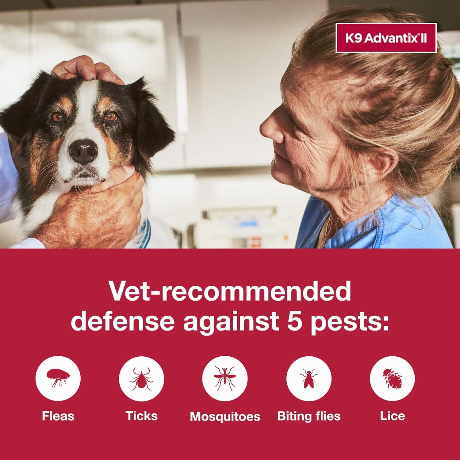 Back label instructions and weight guidelines for K9 Advantix II large dog spot-on formula.