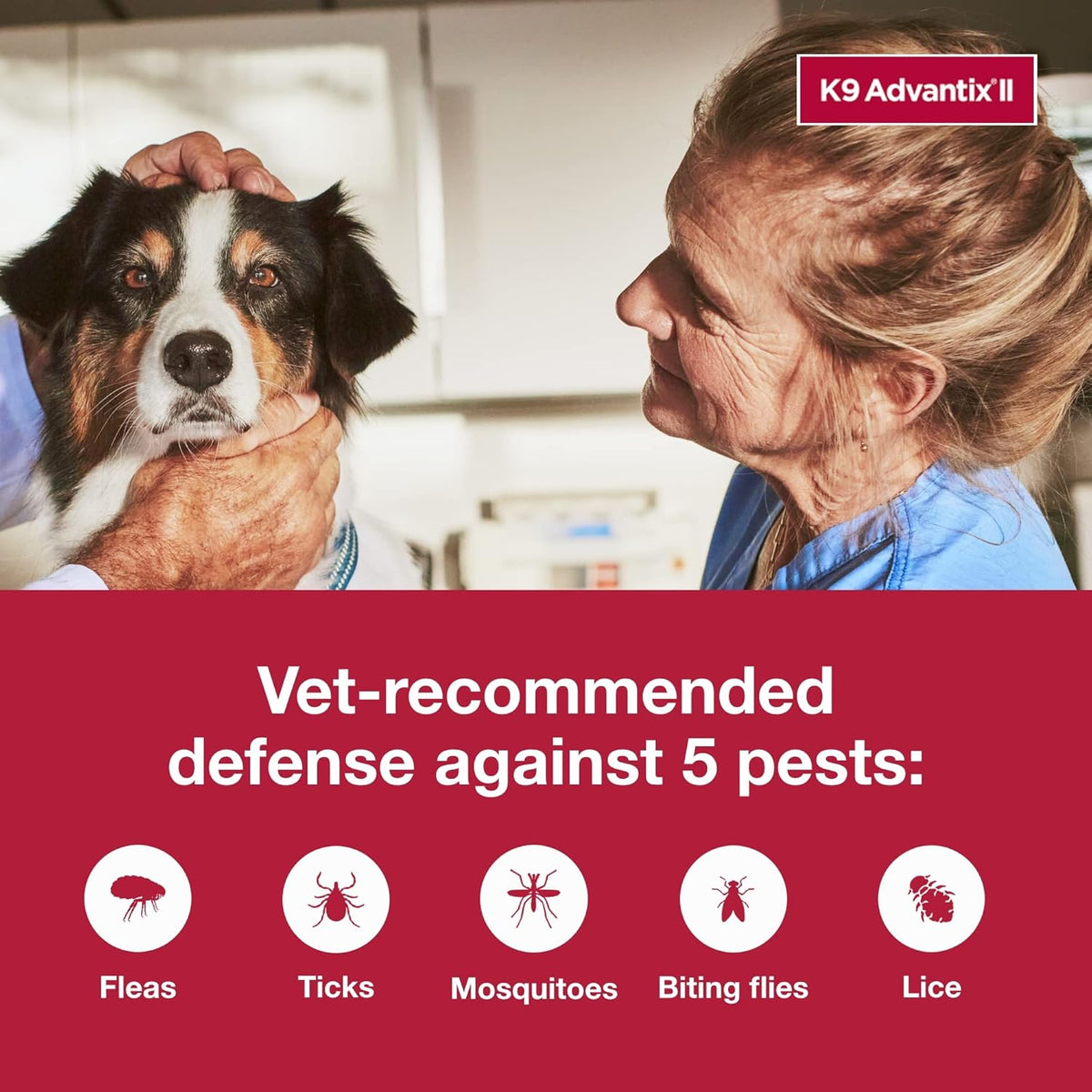 Back label instructions and weight guidelines for K9 Advantix II large dog spot-on formula.