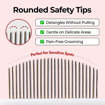 Pet owner using Jayu Pet comb on a dog eye area.