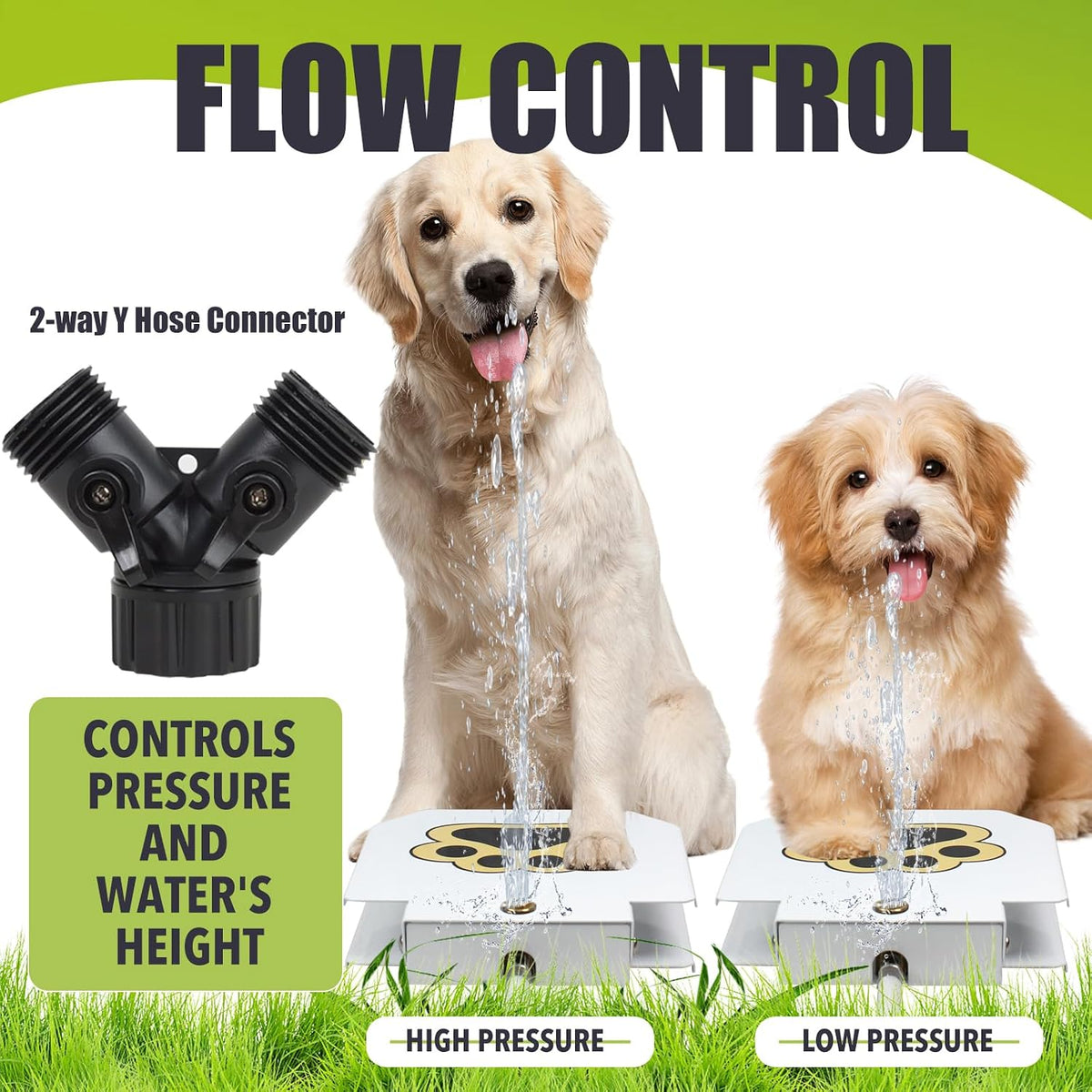 Kefiy step-on dog water fountain with garden hose connection