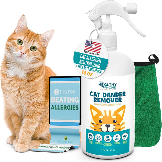 YourHealthyHome cat dander remover spray front view for pet allergy relief