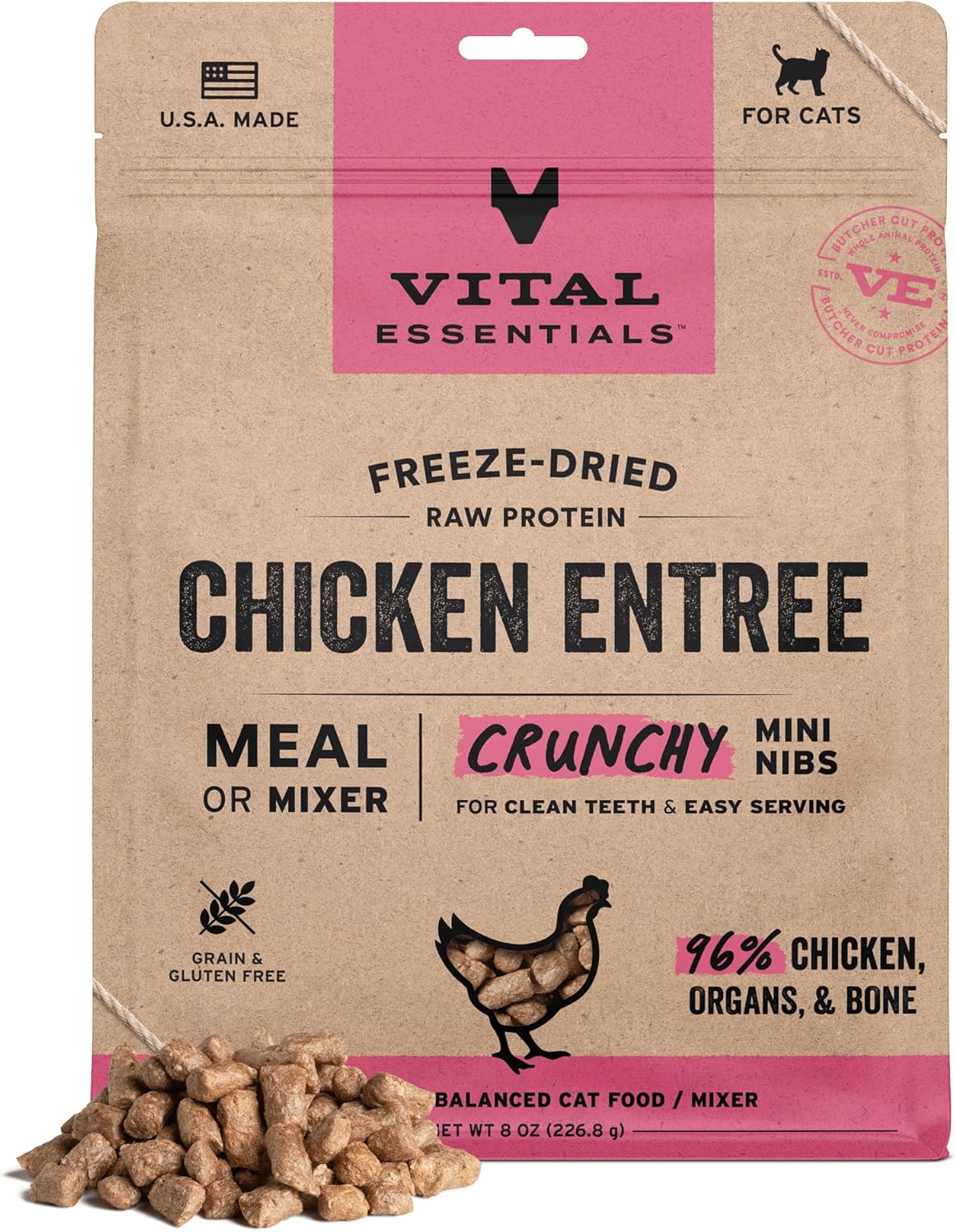 Vital Essentials Freeze Dried Cat Food, Raw Chicken Crunchy Mini Nibs | Complete Meal or Topper | 96% Chicken, Organs & Bone | Limited Ingredient, High Protein, Grain Free Dry Cat Food | 12 oz Bag - Image 12