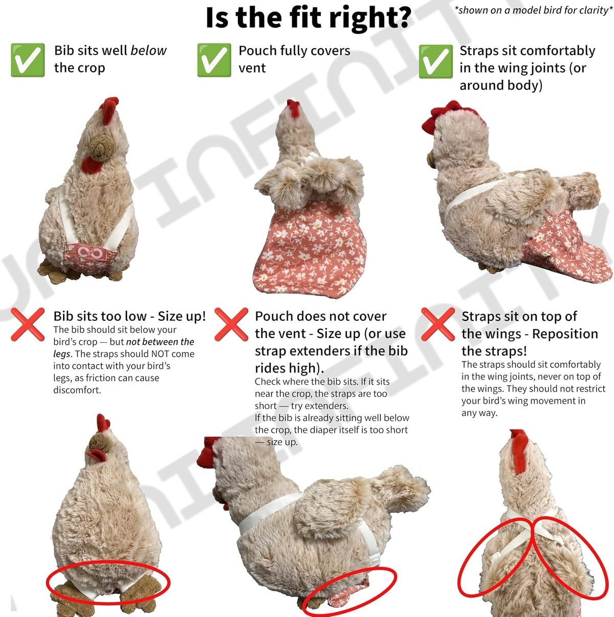 Uni Infinity chicken diapers adjustable strap mechanism