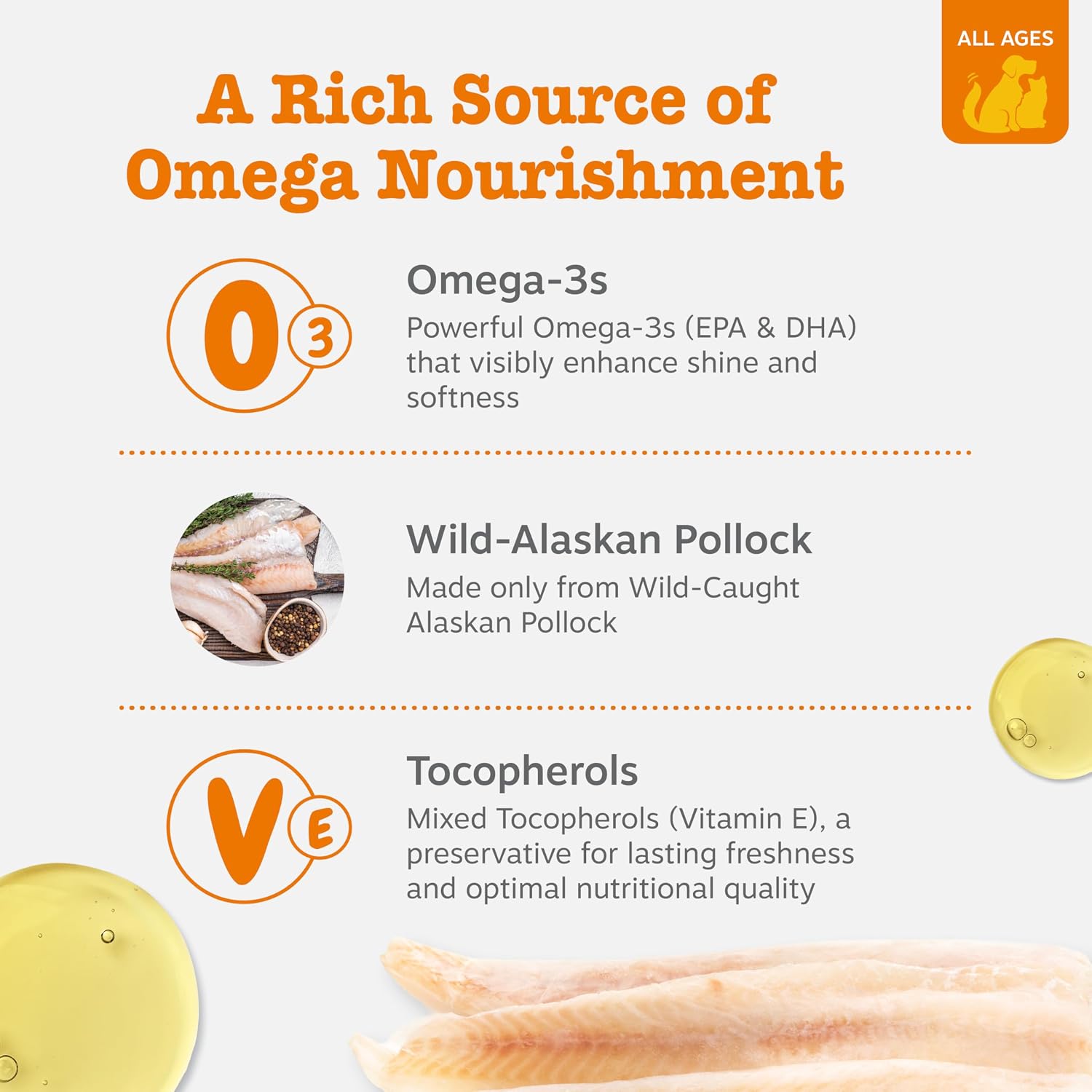 Omega 3 pet supplement for dogs and cats skin and coat health