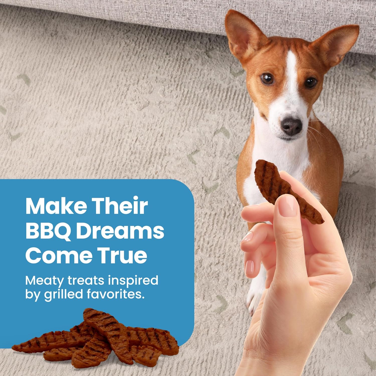 Premium imported Blue Buffalo steak grillers pet reward bag shown in a clean pantry setting.