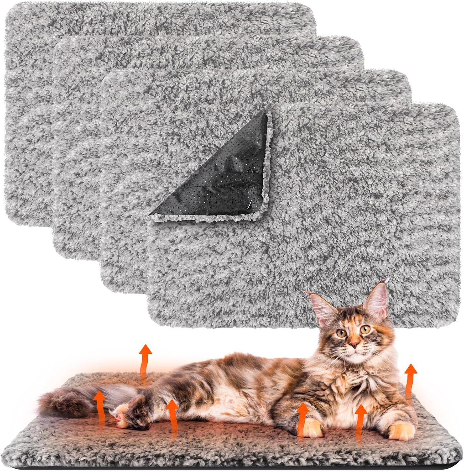 Drydiet 4 Pack Self Warming Cat Pads Self Heating Cat Mat Washable Homeless Dogs Thermal Pads Kennel Pad Reflects Body Heat Warm Crate Bed Mat for Indoor Outdoor Pet(Gray,16 x 20 Inch) - Image 11