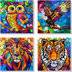 Amlivo 4 pack paint by numbers kit for kids front view showing animal canvas packages