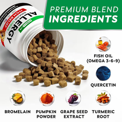 USA-imported StrellaLab dog allergy relief treats with Omega 3 fish oil