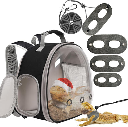 Leopard Gecko Portable Carrier with Leather Harness and Leash Set,Small Animal Travel Cage with Transparent Window,Lizard Carrier for Hamster Rabbit Gerbil Hedgehog Sugar Glider - Image 14