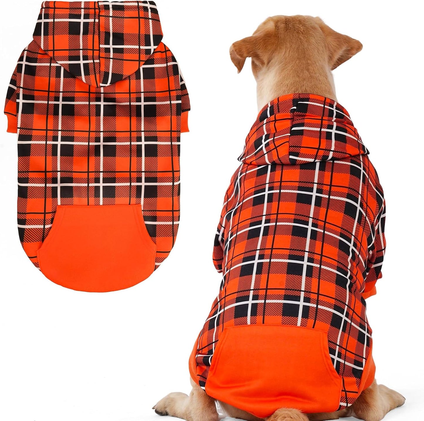 EXPAWLORER Plaid Dog Hoodie - British Style Warm Dog Sweater Shirt with Leash Hole,Pitbull Clothes Outfits,Winter Coat Apparel for All Breeds Puppy Girl Boy-Cat Apparel,Beige Medium - Image 13