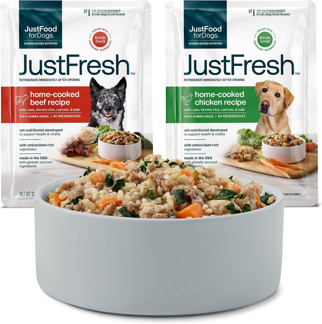 JustFoodForDogs JustFresh Wet Dog Food, Fresh Pet Meals and Toppers with No Preservatives, Resealable Package, Human Grade, Home-Cooked Chicken, 12 oz - 7 Pack - Image 14