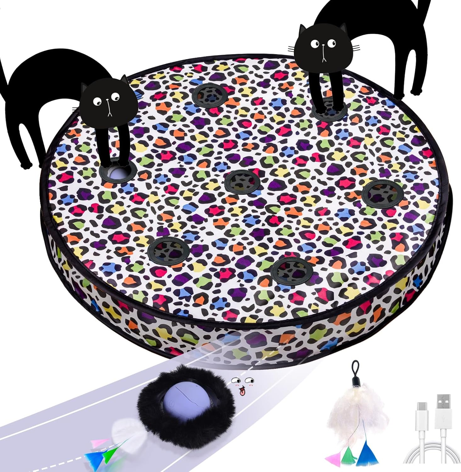 ORSDA Cat Toys, Interactive Fast Rolling Ball in Pouch, Hide and Seek for Indoor Cats, Motion Chirping Activated Moving Ball, 7 Holes Mat Mouse Catching Game - Image 11