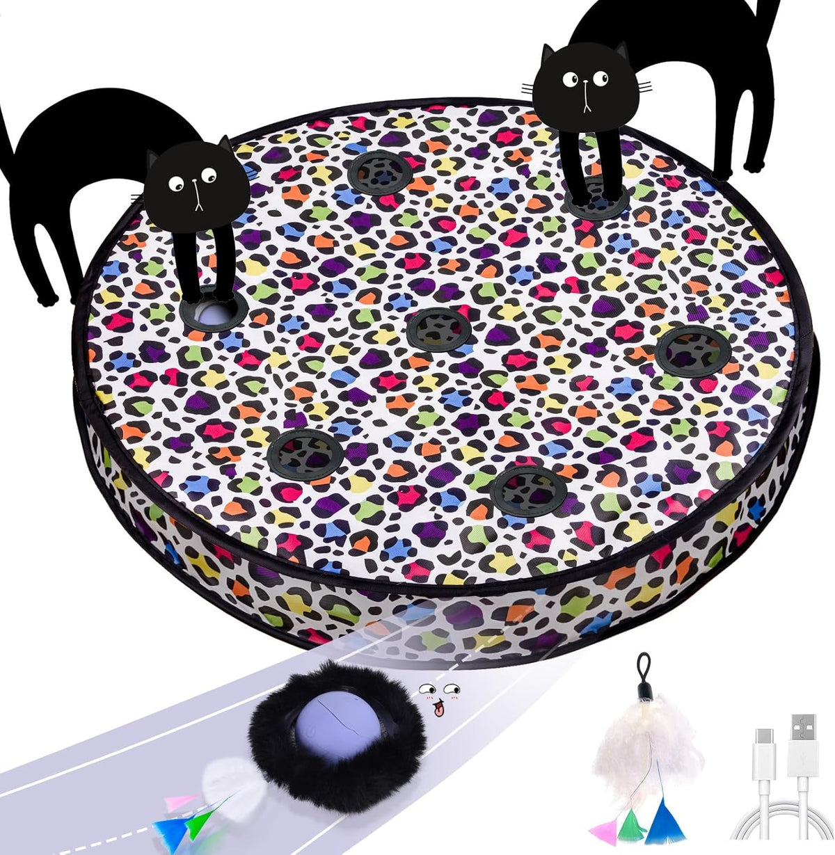 ORSDA Cat Toys, Interactive Fast Rolling Ball in Pouch, Hide and Seek for Indoor Cats, Motion Chirping Activated Moving Ball, 7 Holes Mat Mouse Catching Game - Image 11
