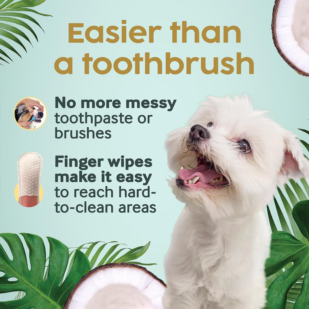 Cocopup single ingredient coconut oil wipe being placed on an index finger