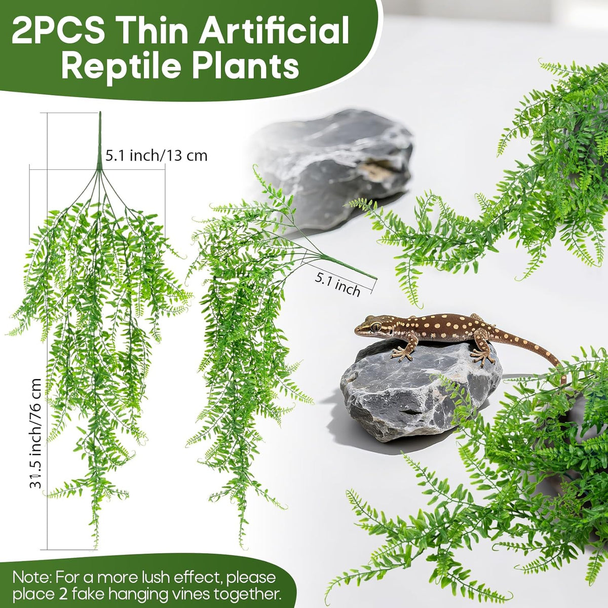 Rainflow two pieces fake hanging fern vines for bearded dragon tank