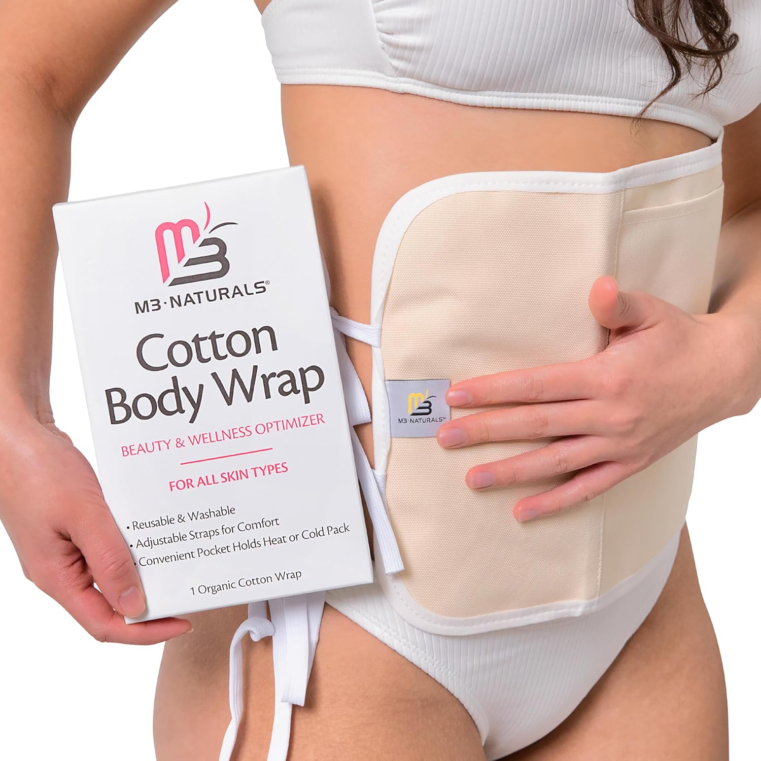M3 Naturals Castor Oil Wrap front view of beige organic cotton pack for liver detox.