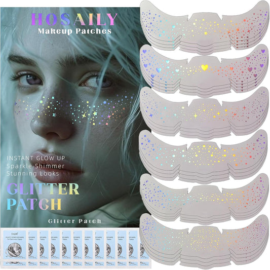 HOSAILY Holographic Multichrome Glitter Freckles Face Tattoo packaging front view showing star temporary patch designs