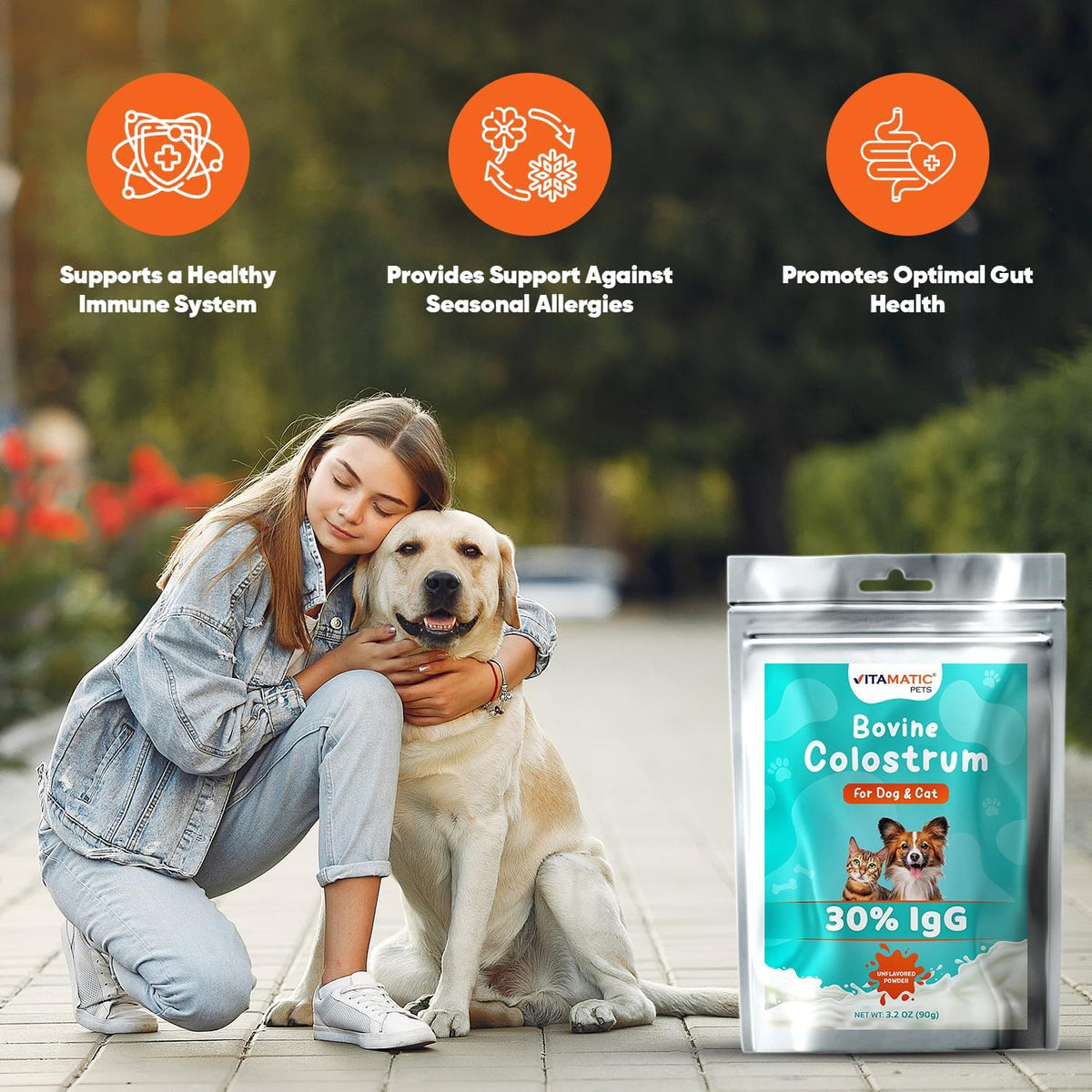 Natural pet digestive remedy powder jar for cats and dogs
