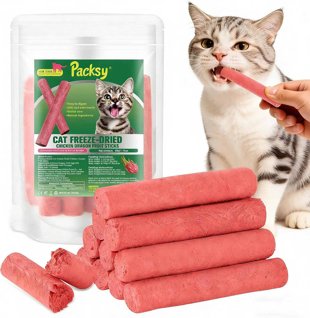 100g/3.52oz Freeze-Dried Chicken & Dragon Fruit Sticks for Cats,High-Protein, All-Natural Treats,Irresistible Flavor & Crunchy Texture,Perfect for Training & Rewards - Image 9