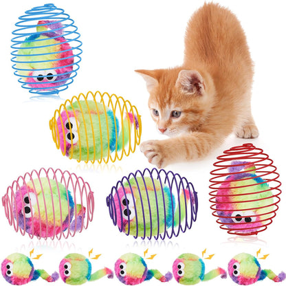 Jecery 5 Pcs Cat Spring Balls Toys Stretchable Rolling Balls Colorful Playful Coils Interactive Action Toy Caged Rats for Kitten Pet Supplies (Mouse,Multicolor) - Image 12