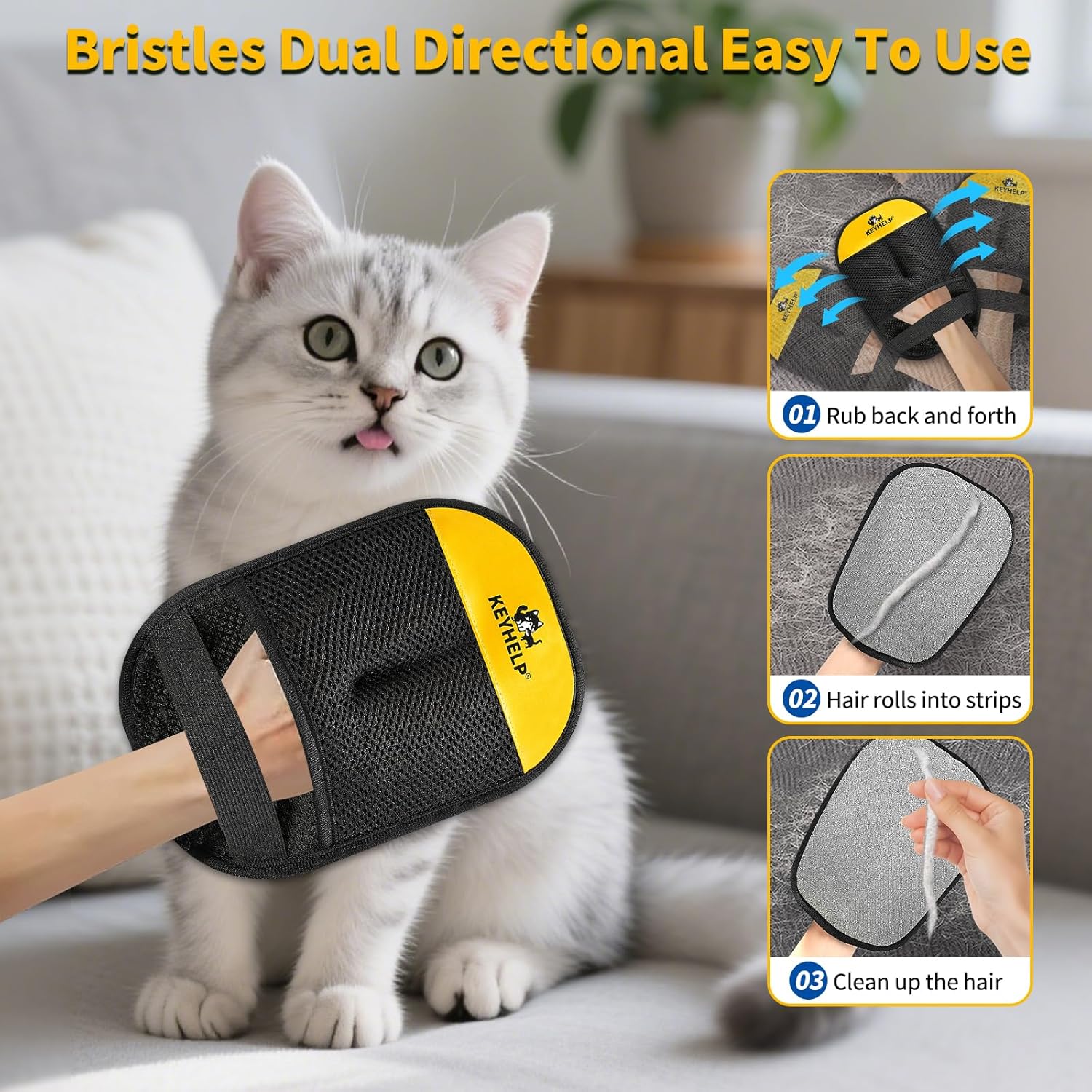 KEYHELP electrostatic pet hair glove removing cat fur from couch