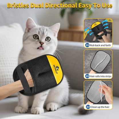 KEYHELP electrostatic pet hair glove removing cat fur from couch