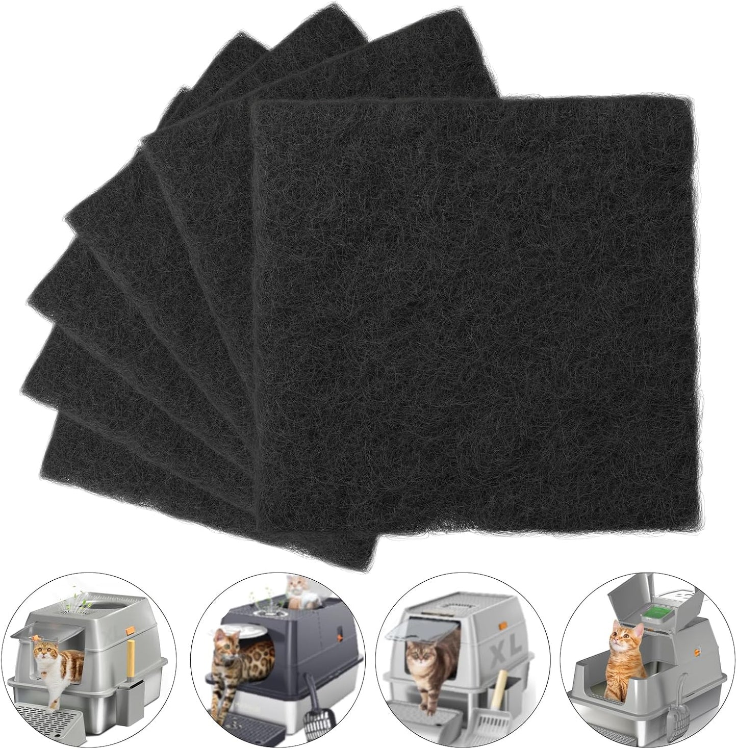 Close up view of the thick charcoal cotton texture used for cat odor control.