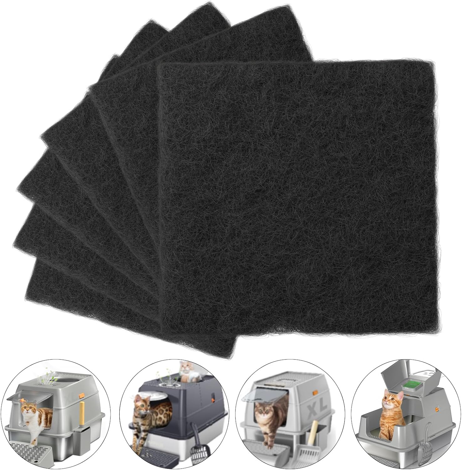 Close up view of the thick charcoal cotton texture used for cat odor control.
